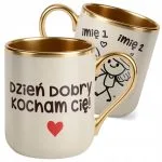 Kubek Premium Złoty Ecru Personalizowany Na Walentynki Kocham Cię