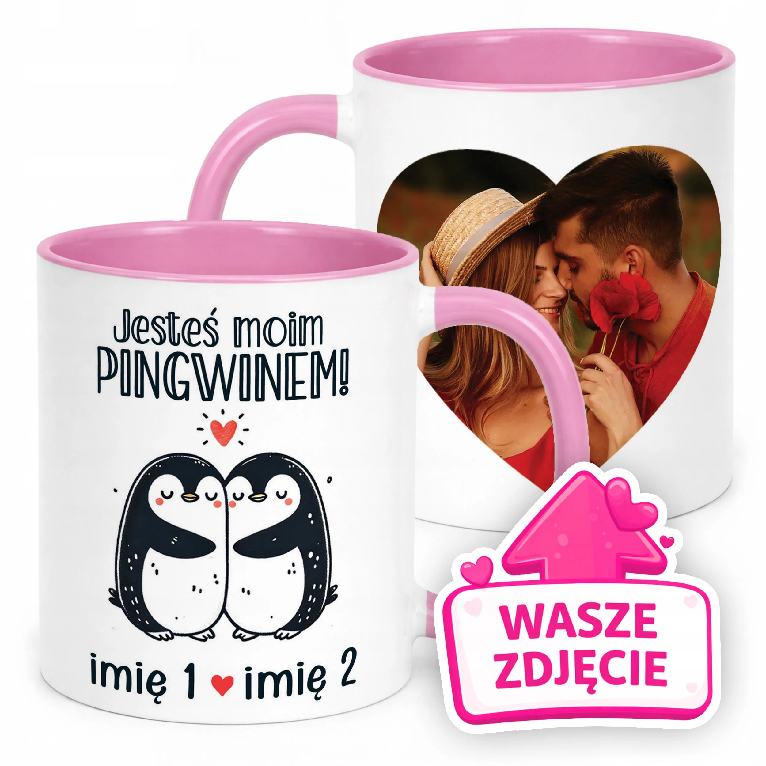 Kubek Różowy Z Własnym Zdjęciem Imionami Serce Walentynki Prezent