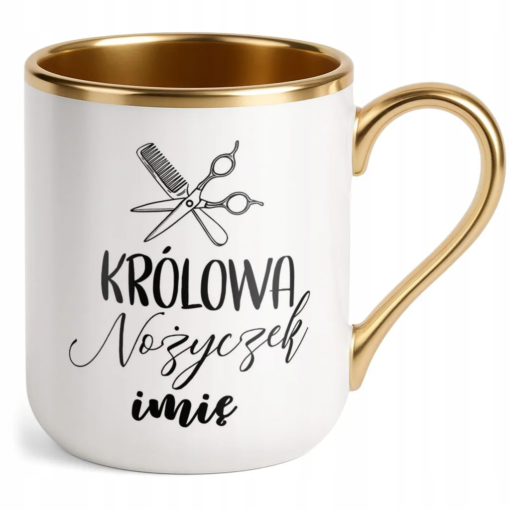 Kubek Premium Złoty Personalizowany Królowa Nożyczek Dla Fryzjerki Prezent