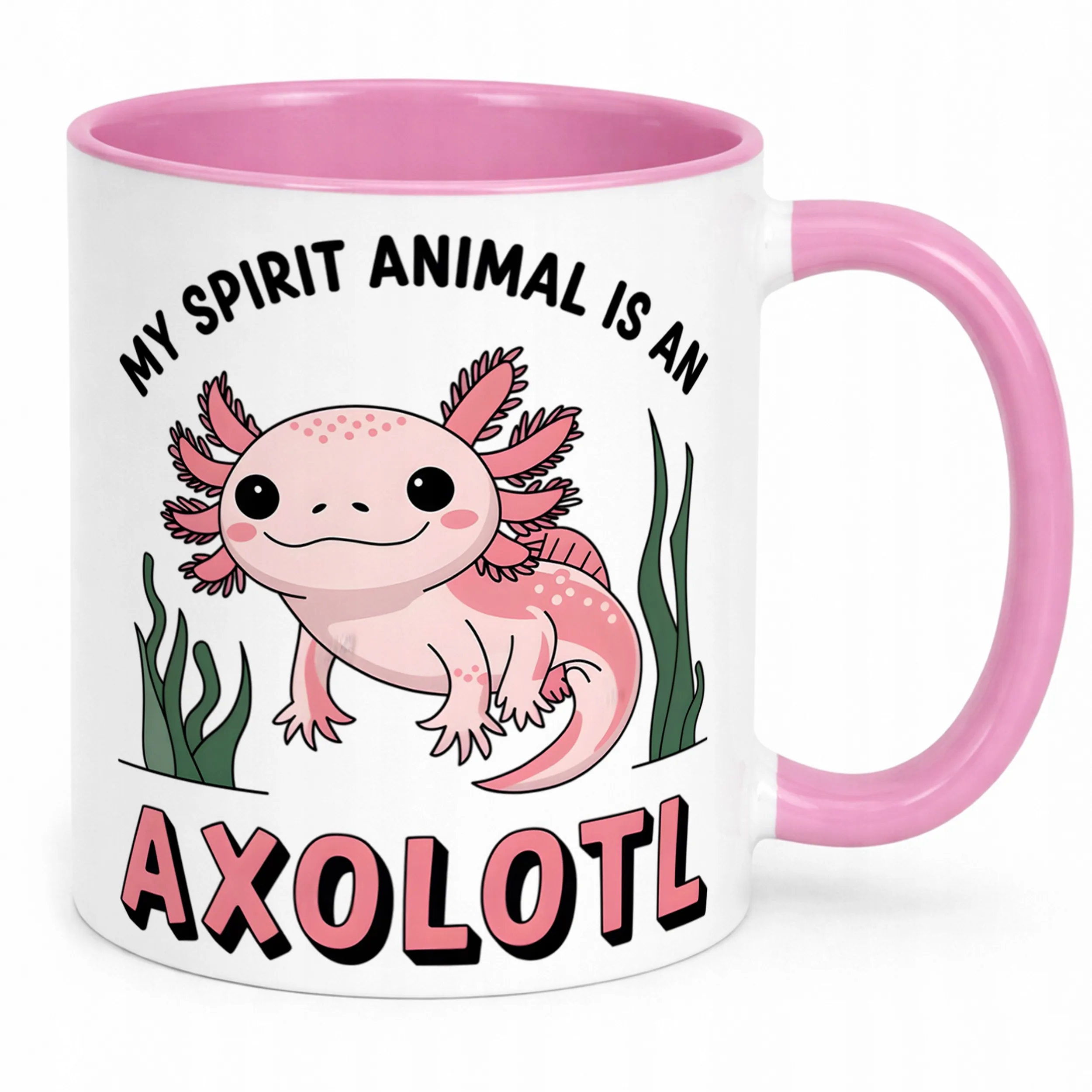 Różowy kubek z uśmiechniętym zwierzęciem Aksolotl Axolotl Różowy Viral OK