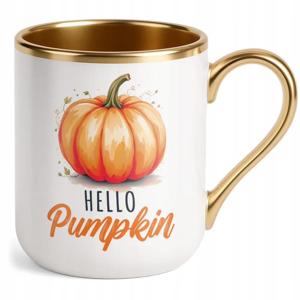 Kubek Premium Złoty Jesienny Jesień Hello Pumpkin Dynia Prezent