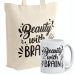 Zestaw Kubek + Torba Dzień Kobiet Prezent Upominek Beauty with Brain