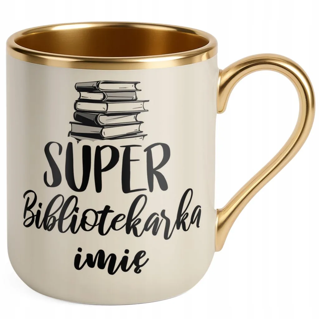 Kubek Premium Złoty Ecru Personalizowany Super Bibliotekarka