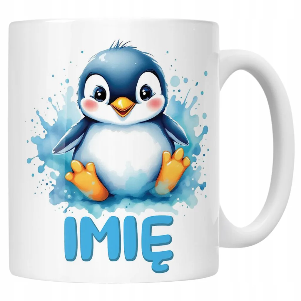 Kubek ceramiczny personalizowany Pingwin Zwierzak Słodki Dla Dzieci