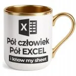 Kubek Premium Złoty Pół Człowiek Pół Excel Praca Zabawny Prezent
