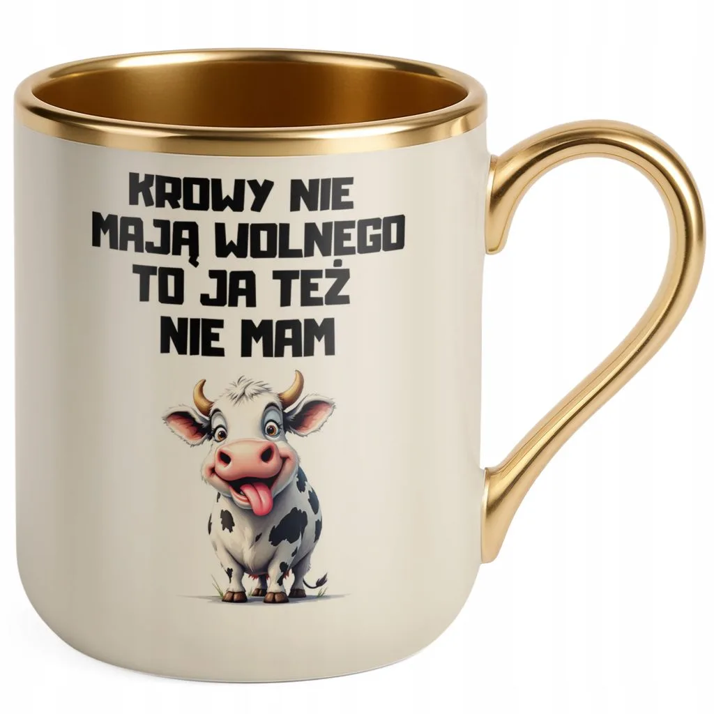 Kubek Premium Złoty Ecru Rolnik Dla Rolnika Krowa Zabawny Prezent Upominek