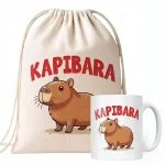 Zestaw Kubek + Plecak Kapibara Capybara Zwierzak Słodki Dla Dzieci Prezent