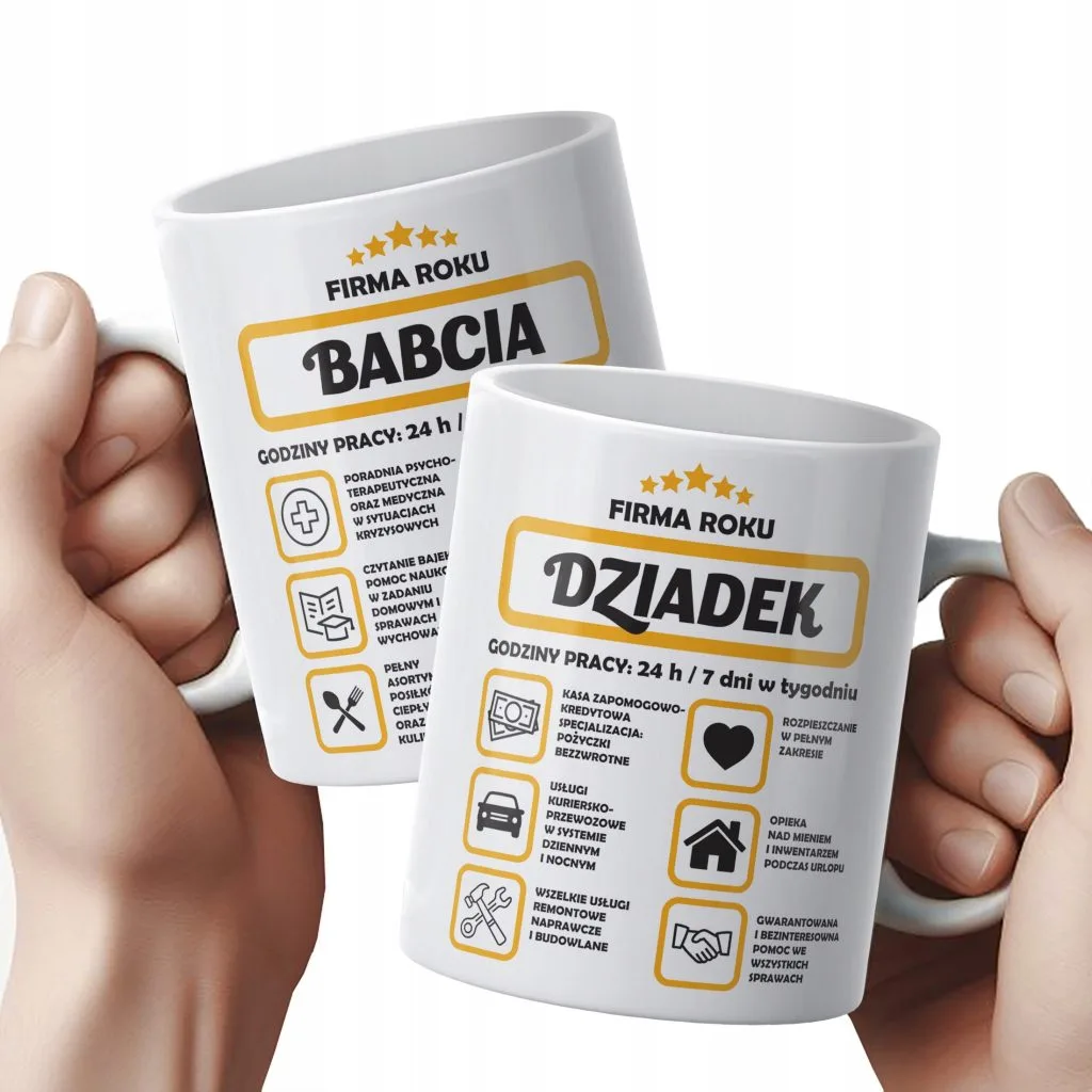 Zestaw Kubków Ceramicznych 330 ml Dzień Babci i Dziadka Prezent Firma Roku