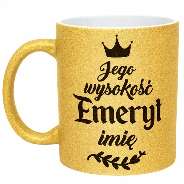 Złoty kubek brokatowy personalizowany Emerytura Dla Emeryta Prezent