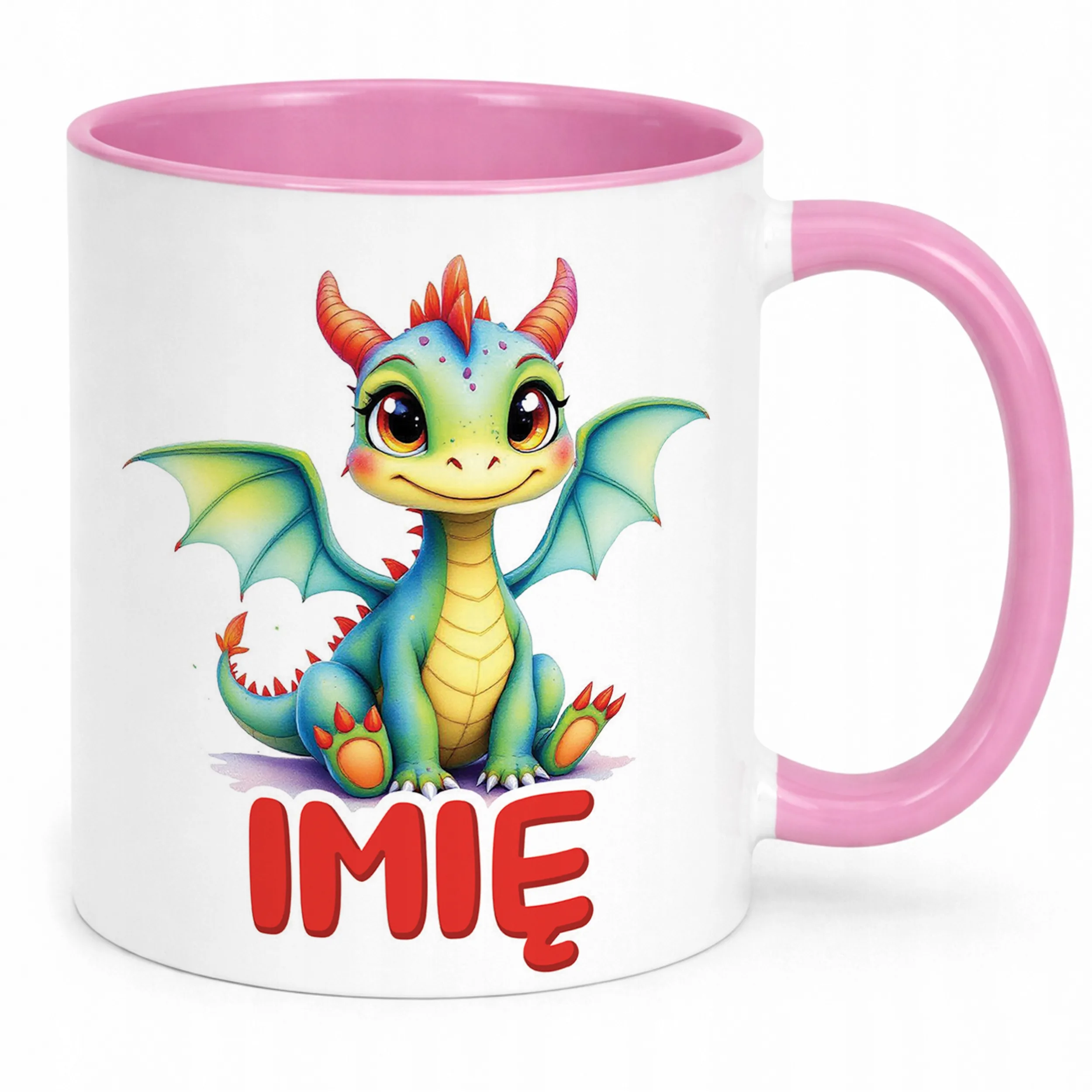 Kubek Różowy Personalizowany Smok Zwierzak Słodki Dla Dzieci