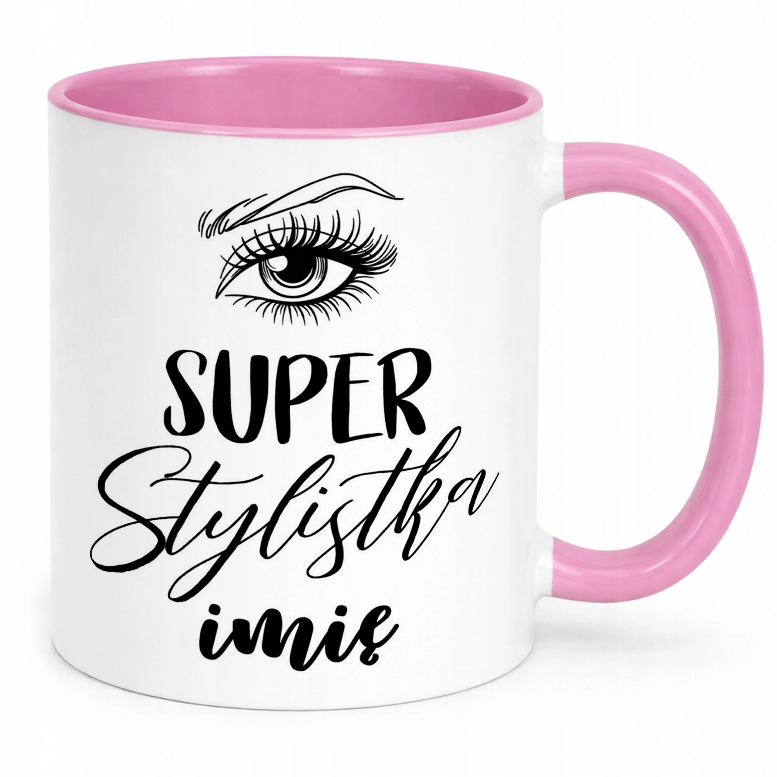Kubek Różowy Personalizowany Super Stylistka Rzęs Brwi Prezent