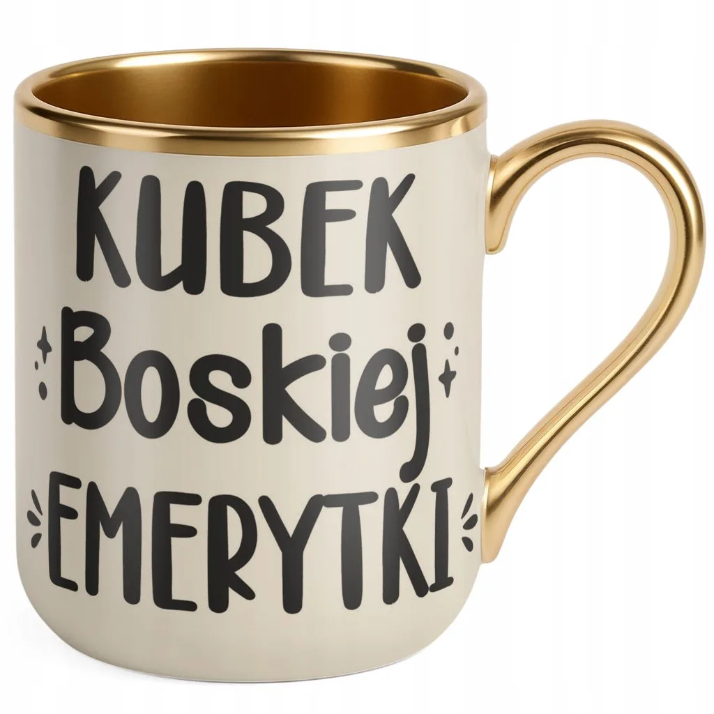 Kubek Premium Złoty Ecru Z okazji Emerytury Dla Emerytki Prezent