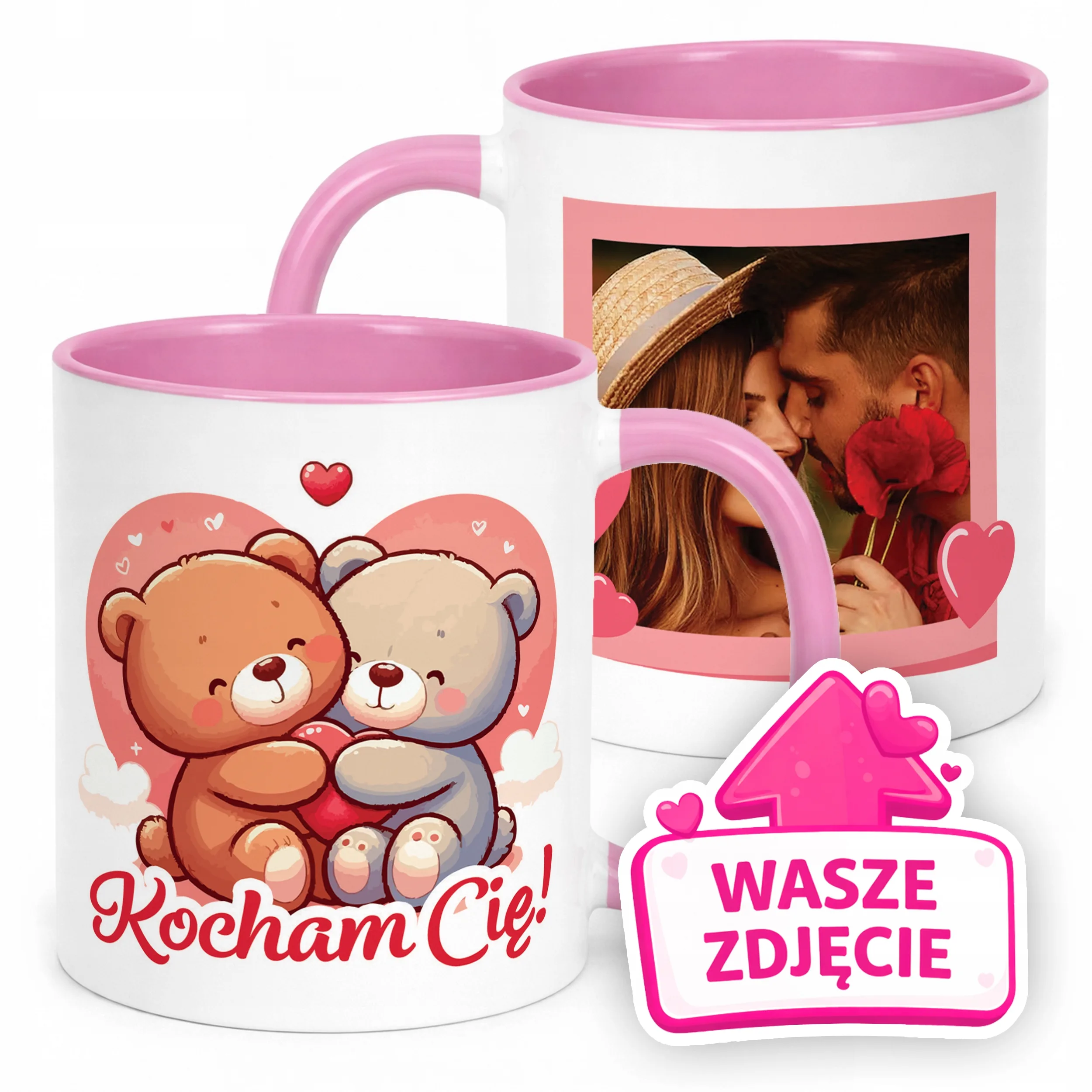Kubek Różowy Z Własnym Zdjęciem Serce Walentynki Prezent Upominek