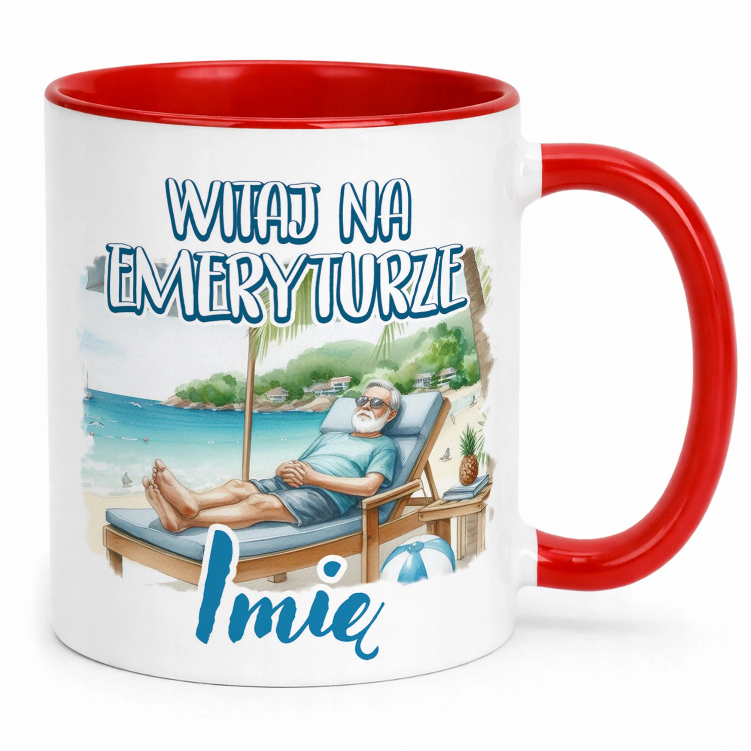 Kubek Czerwony Personalizowany Z okazji Emerytury Dla Emeryta Prezent