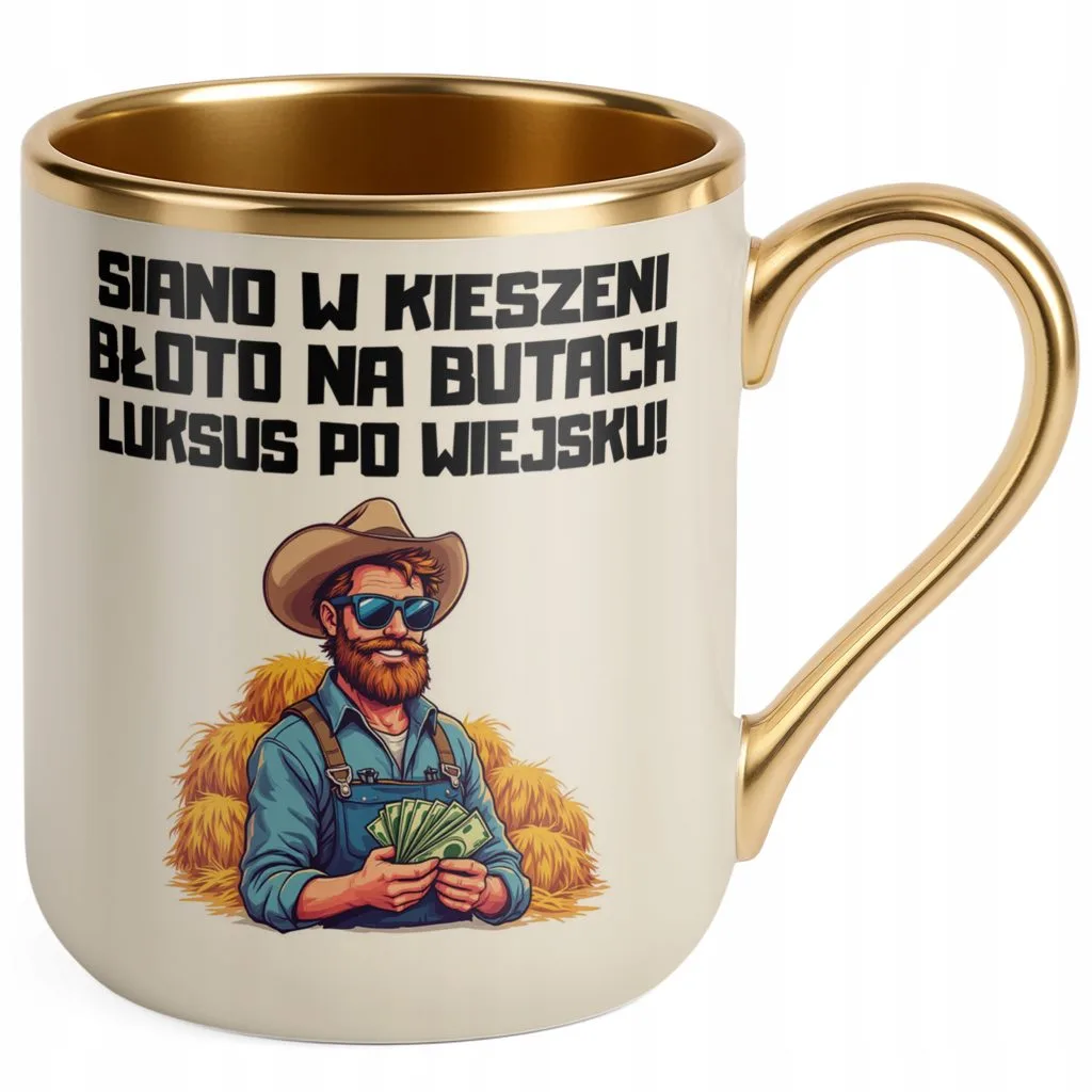 Kubek Premium Złoty Ecru Rolnik Dla Rolnika Traktor Zabawny Prezent