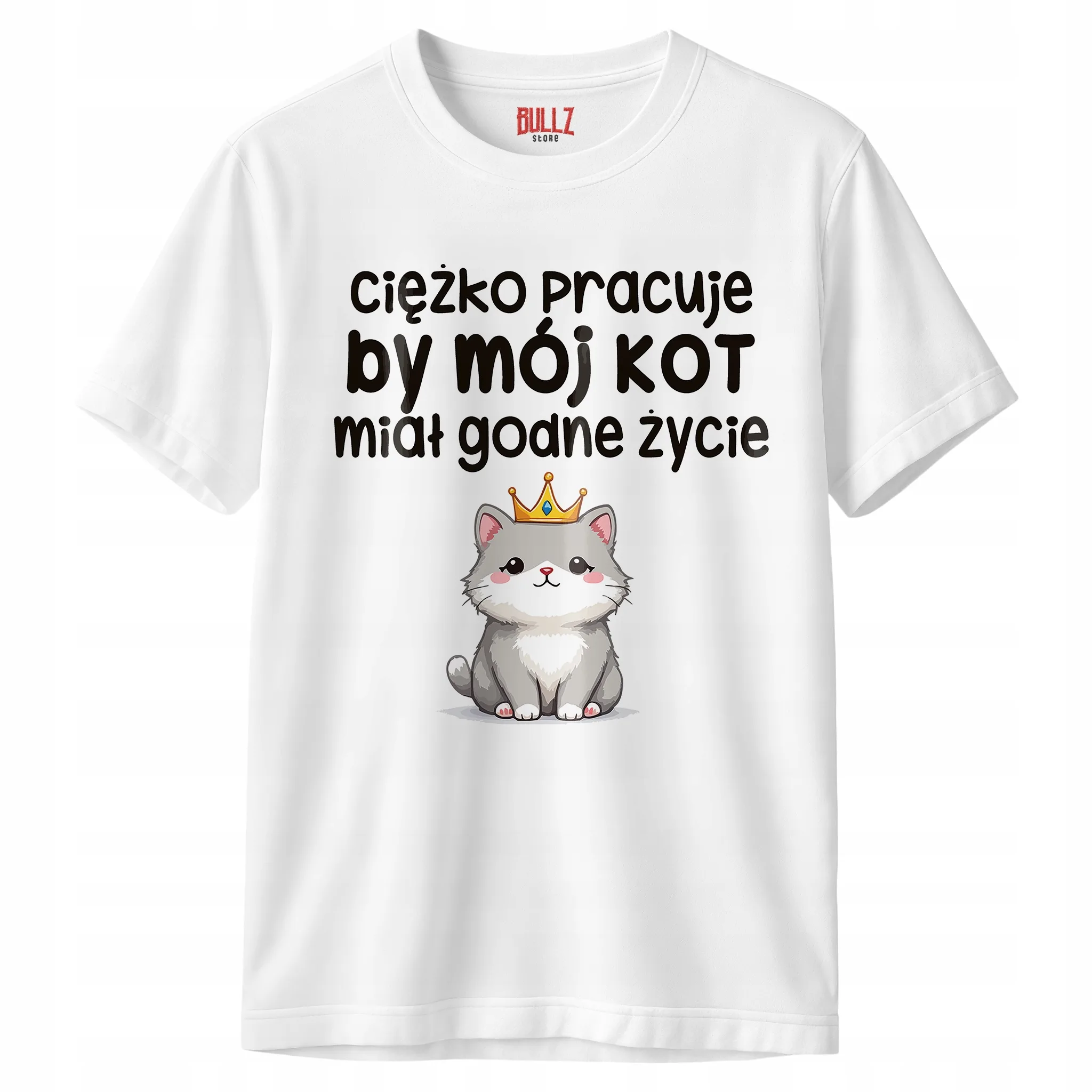 Koszulka biała męska Ciężko Pracuję By Mój Kot Zabawny Prezent