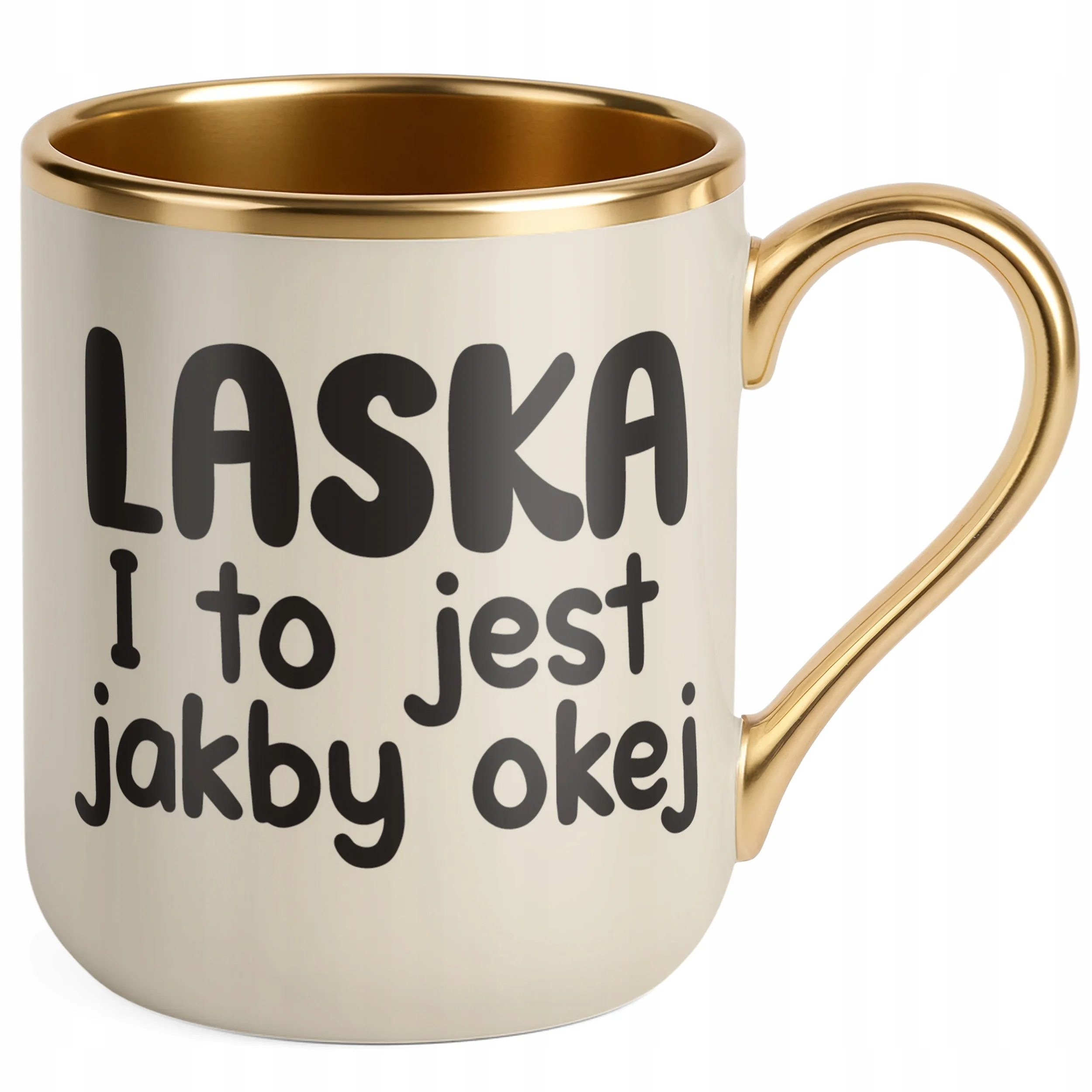 Kubek Premium Złoty Ecru Laska I To Jest Jakby Okej Śmieszny Zabawny