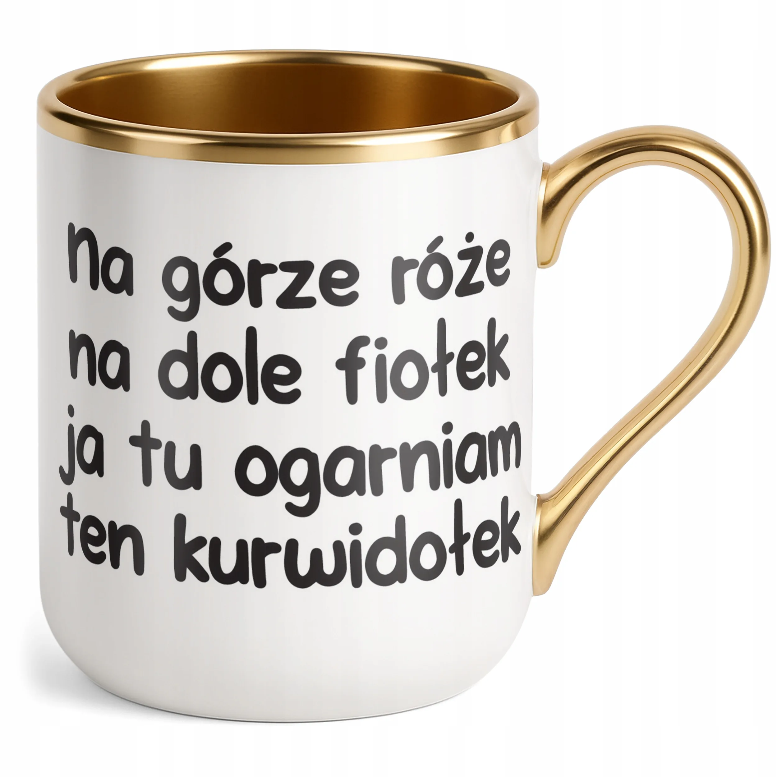 Kubek Premium Złoty Na Górze Róże Na Dole Fiołek Śmieszny Zabawny Prezent