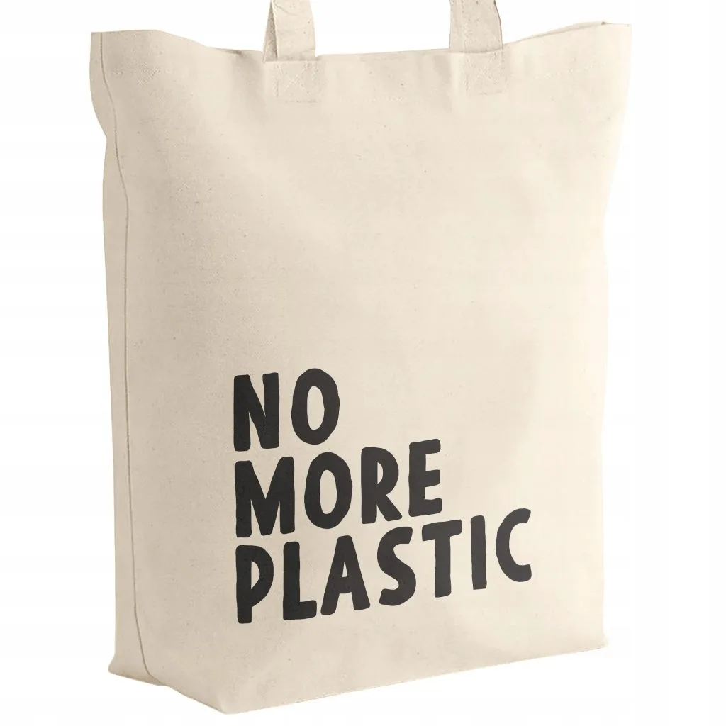 Torba bawełniana z dnem materiałowa na zakupy EKO Ekologia NO MORE PLASTIC
