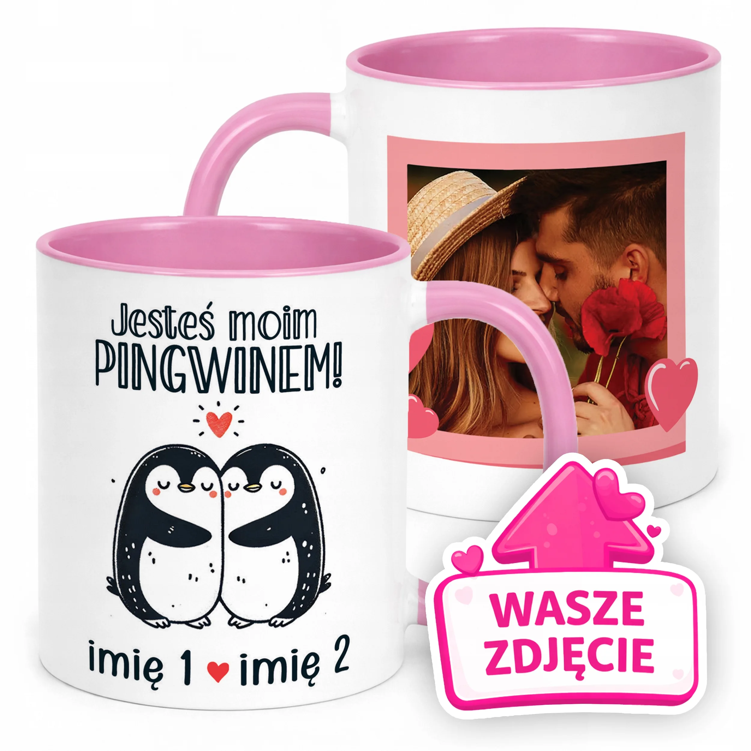 Kubek Różowy Z Własnym Zdjęciem Imionami Serce Walentynki Prezent