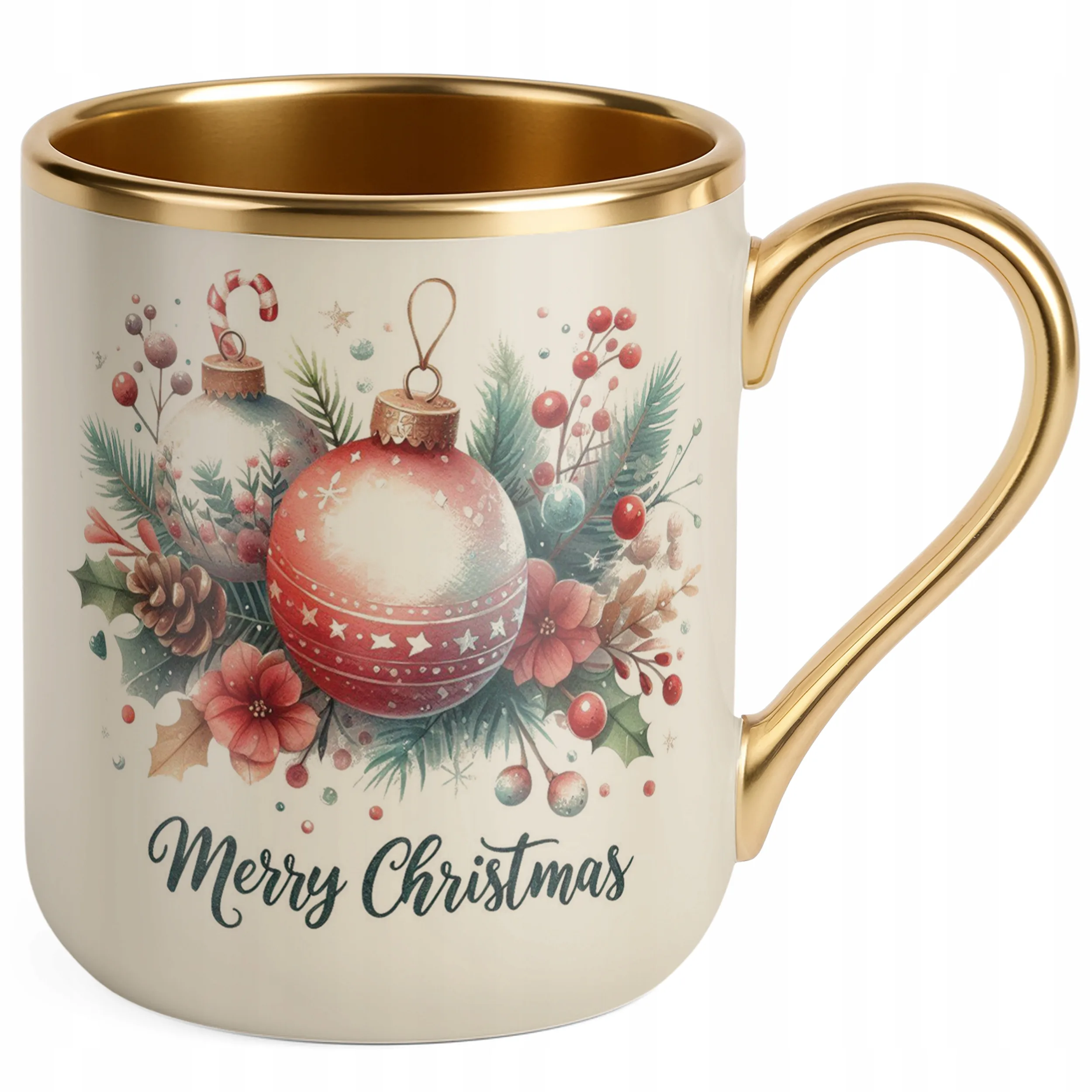 Kubek Premium Złoty Ecru Świąteczny Merry Christmas Boże Narodzenie