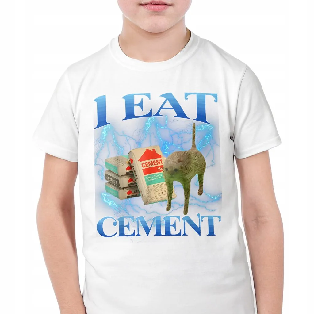Koszulka biała dziecięca I Eat Cement viral tiktok brainrot mem