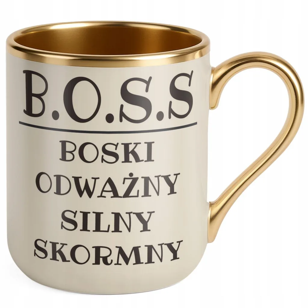 Kubek Premium Złoty Ecru B.O.S.S Dla Mężczyzny Śmieszny Zabawny Prezent