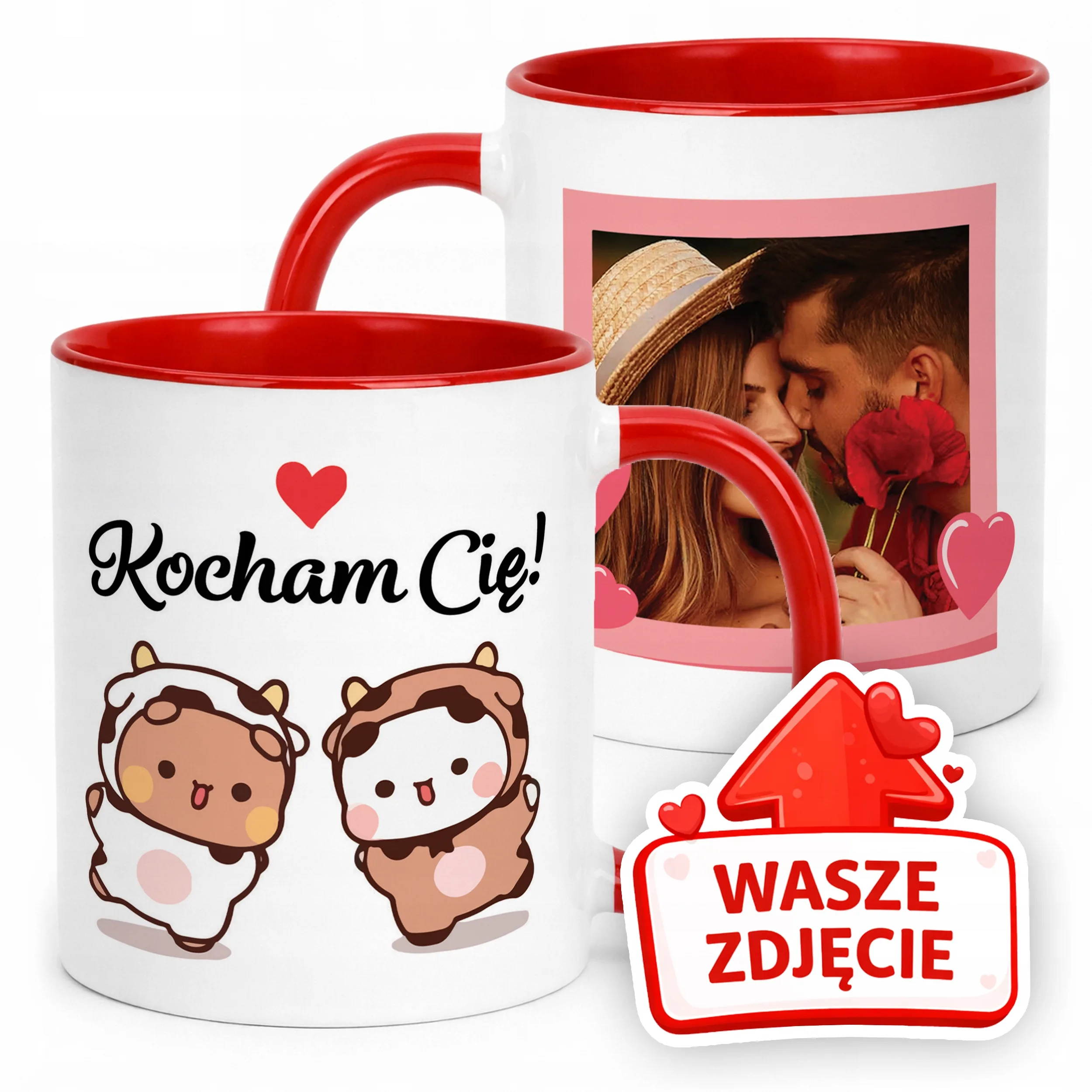 Kubek Czerwony Z Własnym Zdjęciem Serce Walentynki Prezent Upominek