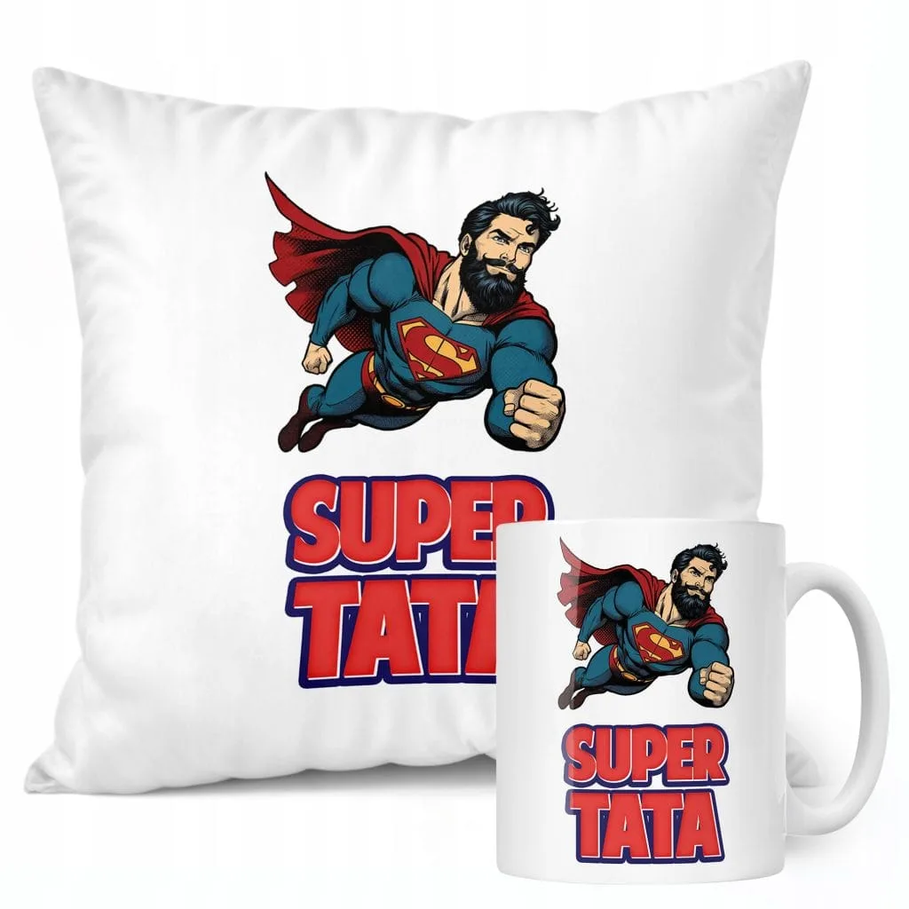 Zestaw Kubek + Poduszka Dzień Ojca Dla Taty Super Tata Prezent