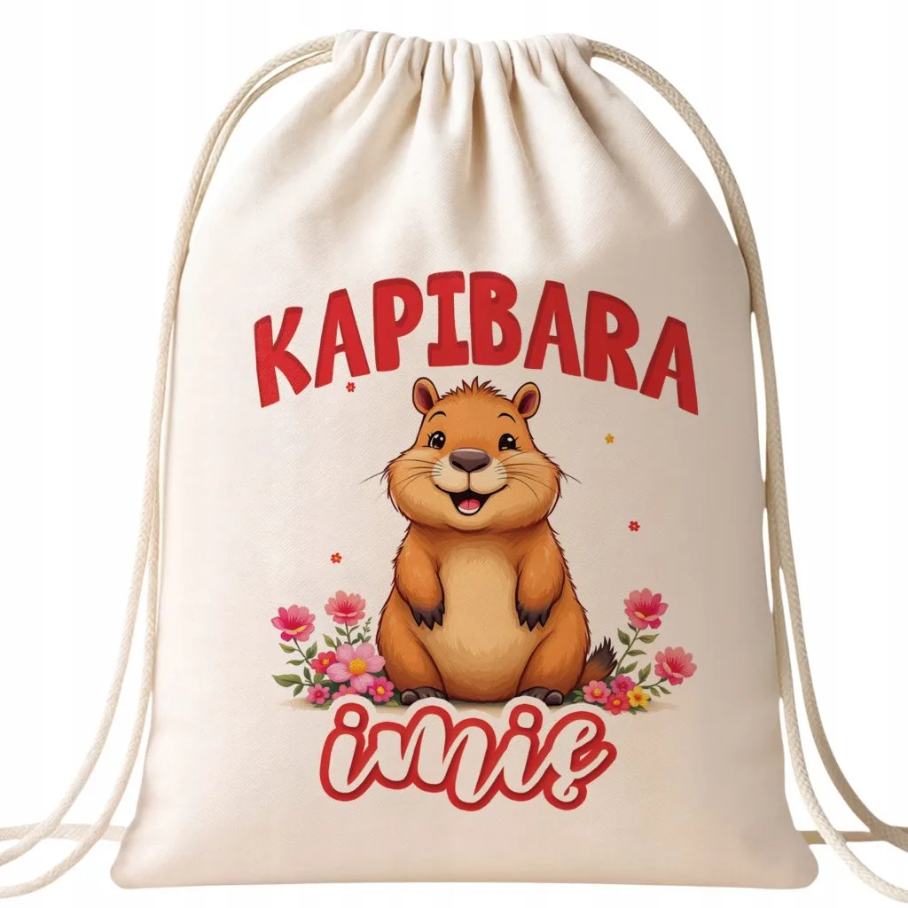 Plecak bawełniany Personalizowany Kapibara Capybara Zwierzak Dla Dzieci