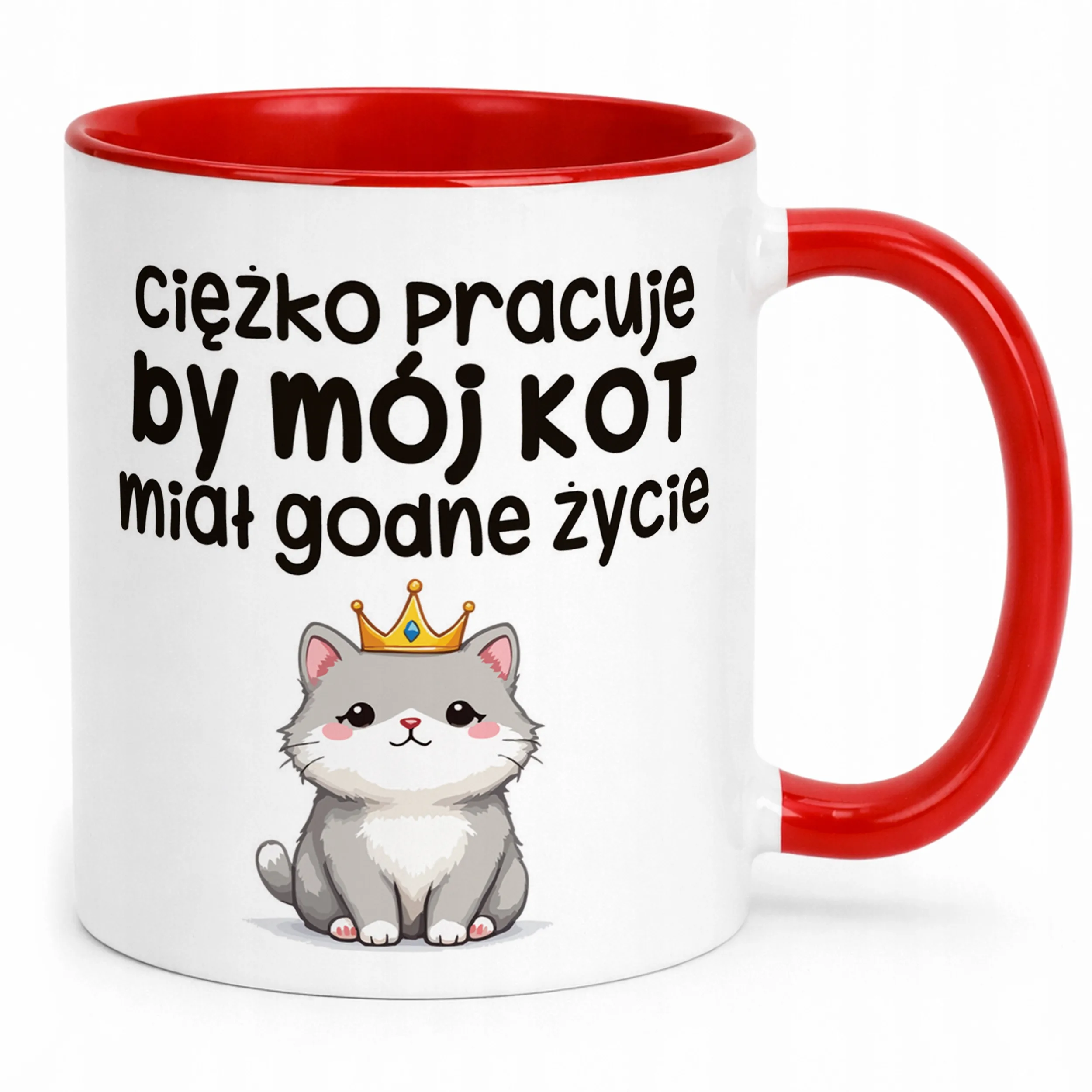 Kubek Czerwony Ciężko Pracuję By Mój Kot Śmieszny Zabawny Prezent