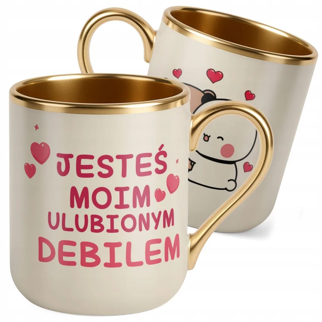 Kubek Premium Złoty Ecru Na Walentynki Kocham Cię Prezent Upominek