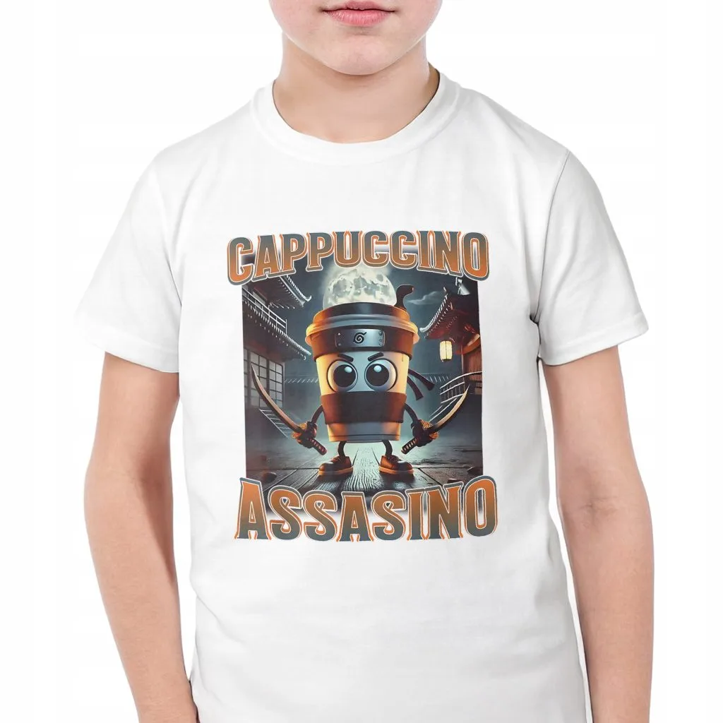 Koszulka biała dziecięca Cappuccino Assassino viral tiktok brainrot