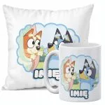 Zestaw Personalizowany Kubek + Poduszka 38×38 cm Dla Fanów Bajki Bluey