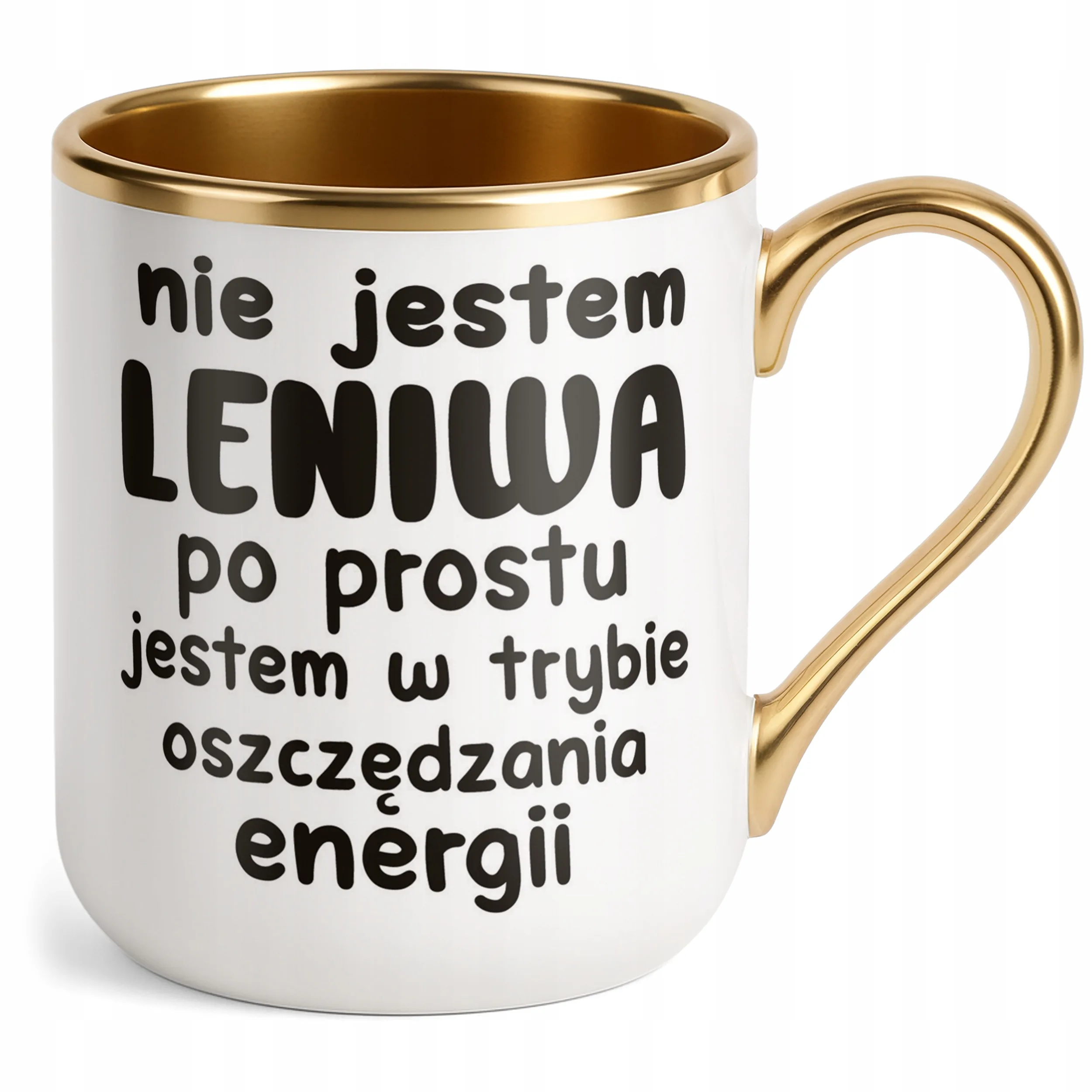 Kubek Premium Złoty Nie Jestem Leniwa Śmieszny Zabawny Prezent