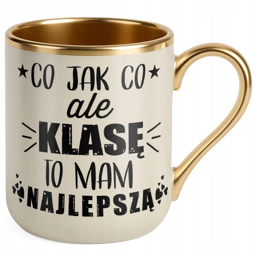 Kubek Premium Złoty Ecru Dzień Nauczyciela Dla Wychowawcy Prezent