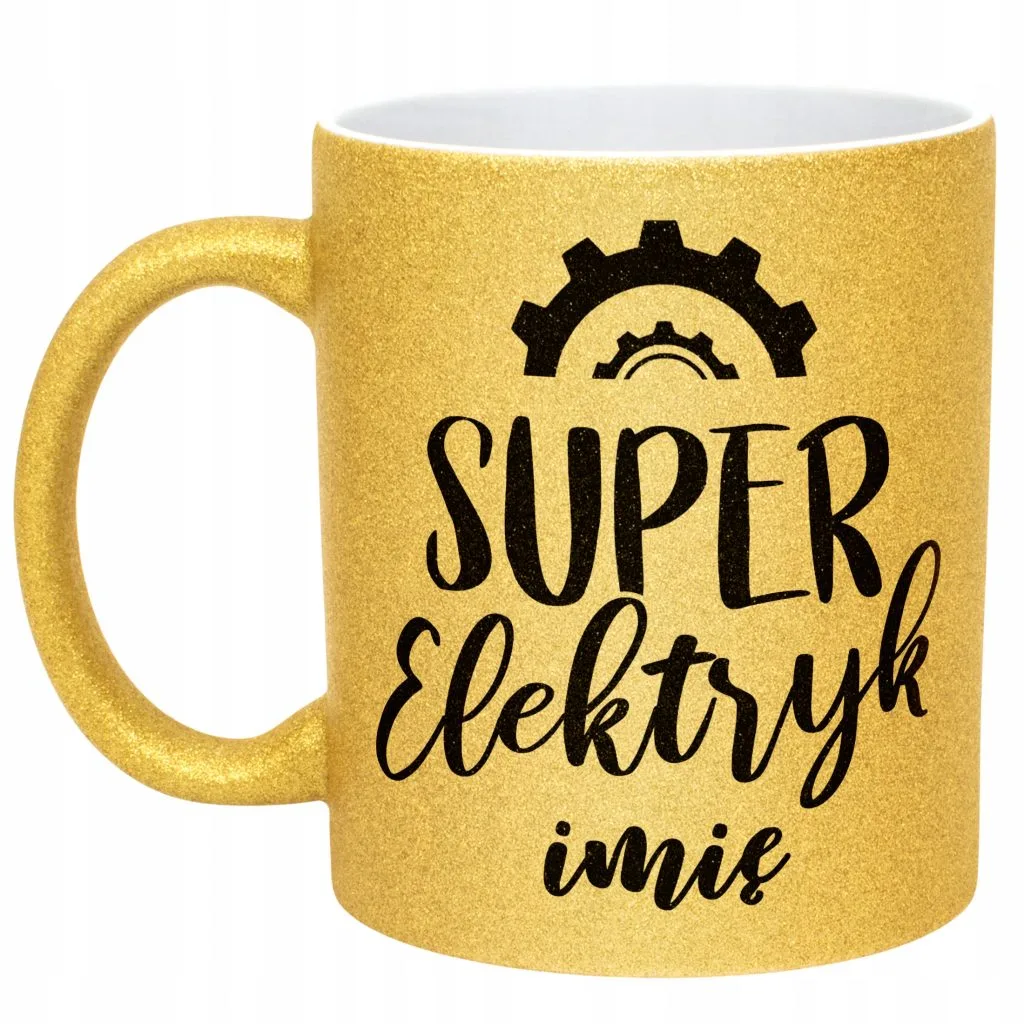 Złoty kubek brokatowy Personalizowany Super Elektryk Prezent Upominek