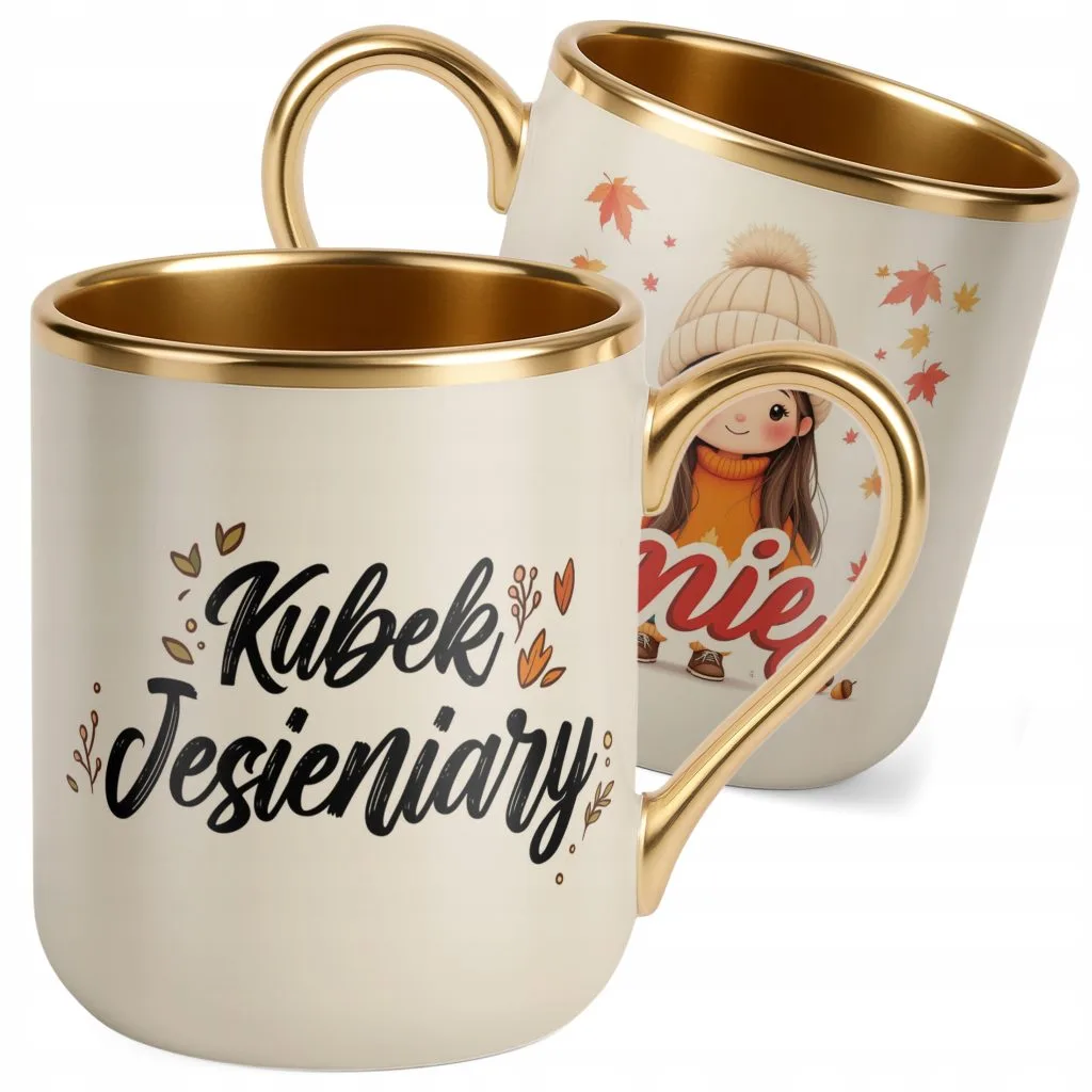 Kubek Premium Złoty Ecru Personalizowany Jesienny Jesieniara Prezent