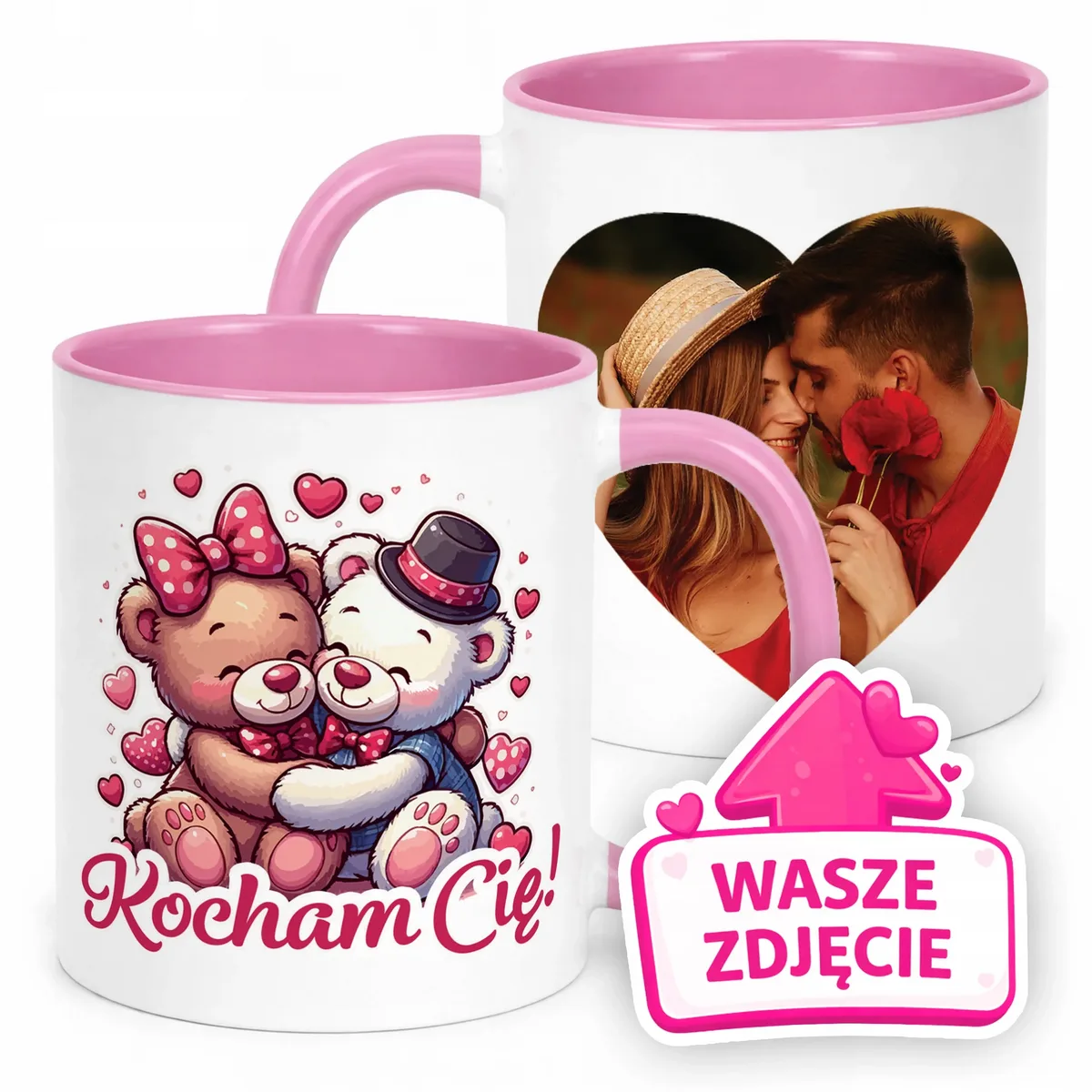 Kubek Różowy Z Własnym Zdjęciem Serce Walentynki Prezent Upominek