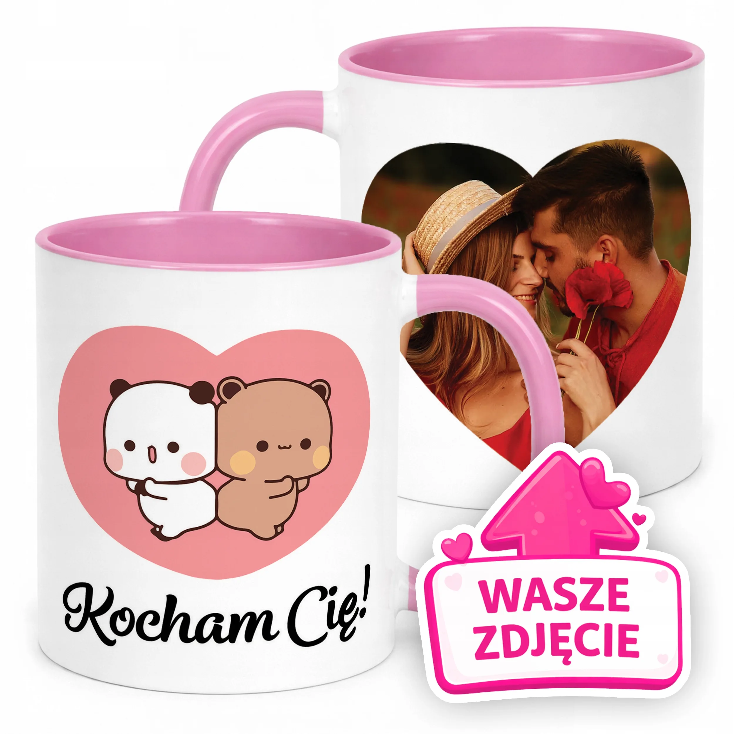 Kubek Różowy Z Własnym Zdjęciem Serce Walentynki Prezent Upominek