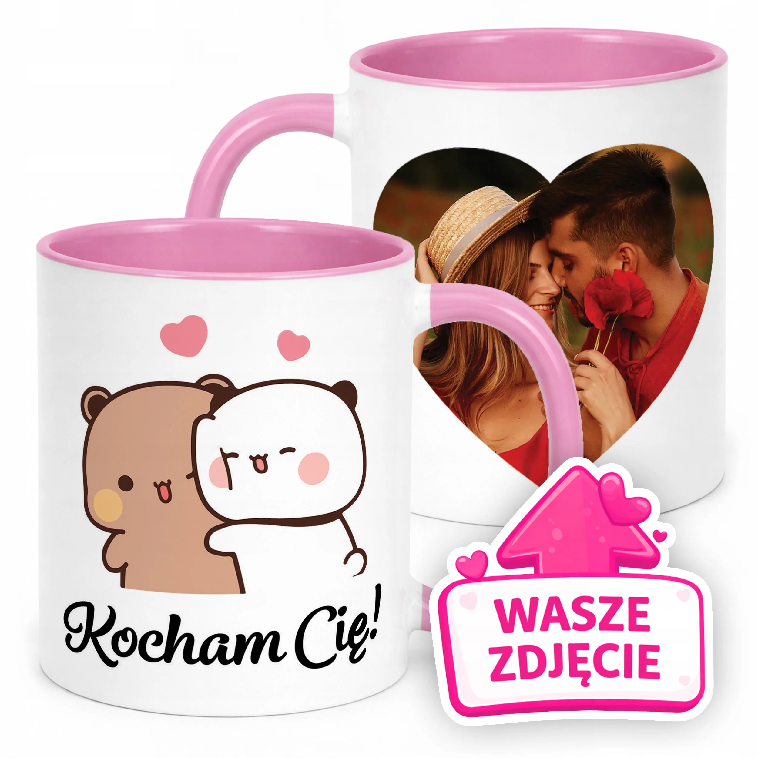 Kubek Różowy Z Własnym Zdjęciem Serce Walentynki Prezent Upominek