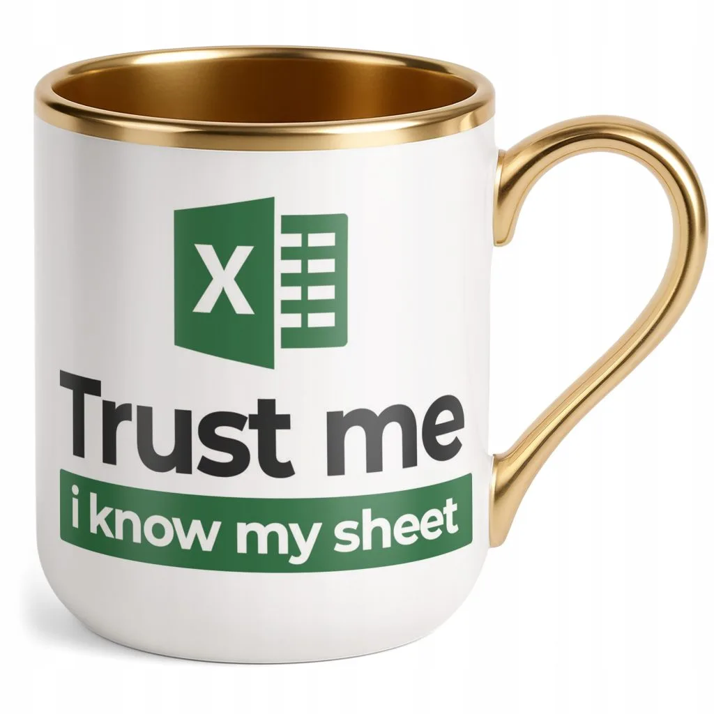 Kubek Premium Złoty Trust Me I Know My Sheet Excel Zabawny Prezent Praca