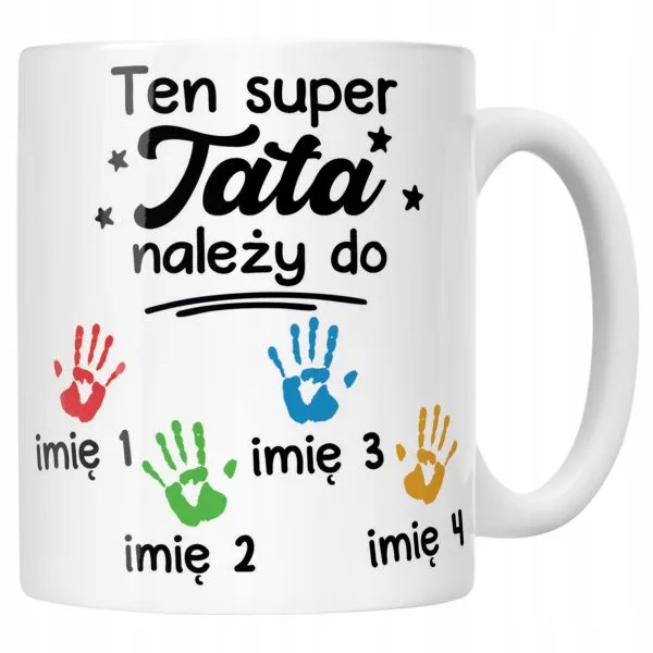 Kubek ceramiczny Personalizowany Dzień Ojca Tata Należy Do 4 Dzieci