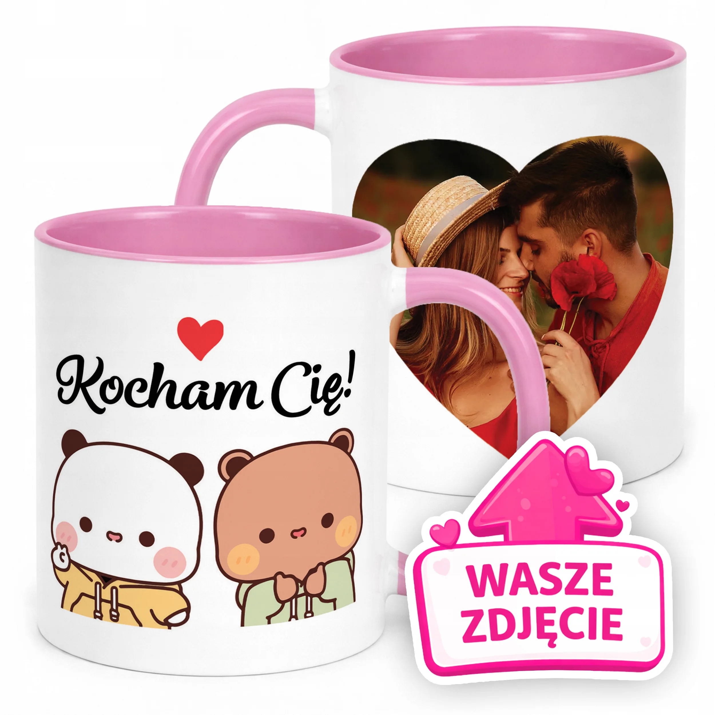 Kubek Różowy Z Własnym Zdjęciem Serce Walentynki Prezent Upominek
