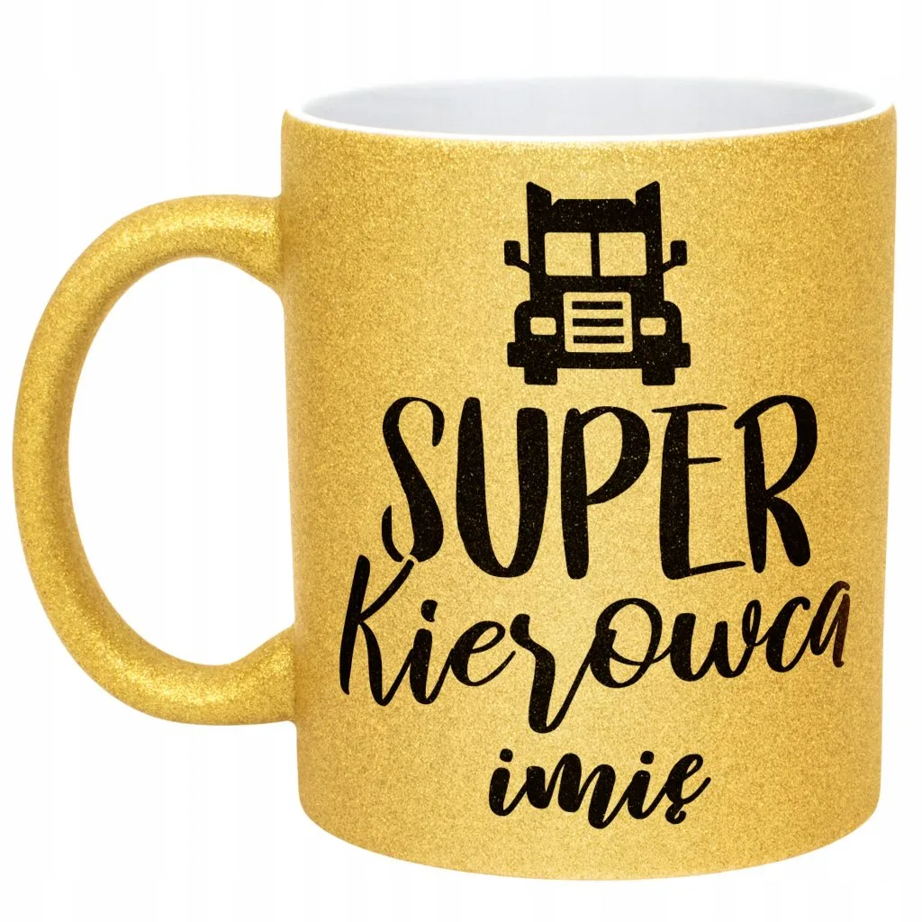 Złoty kubek brokatowy Personalizowany Super Kierowca Prezent Upominek