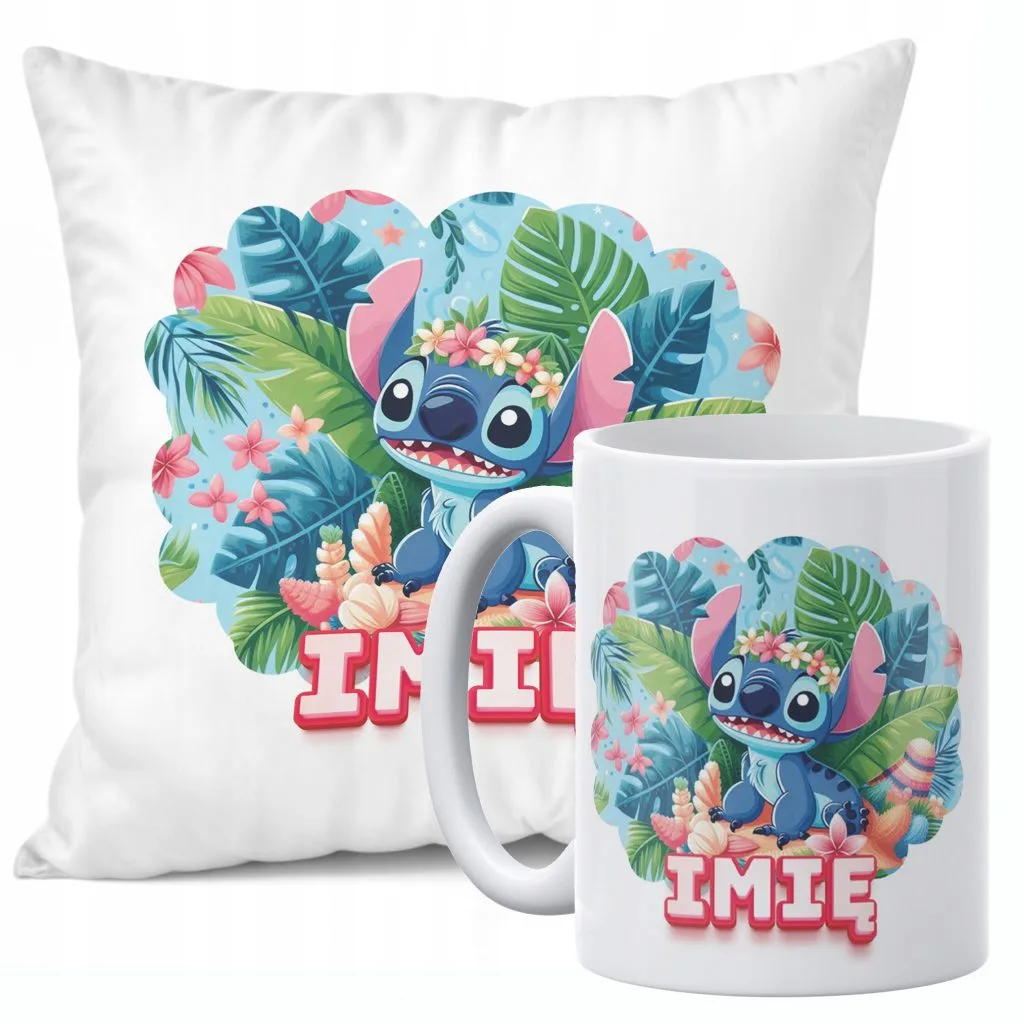 Zestaw Personalizowany Kubek + Poduszka 38×38 cm Dla Fanów Lilo i Sticz