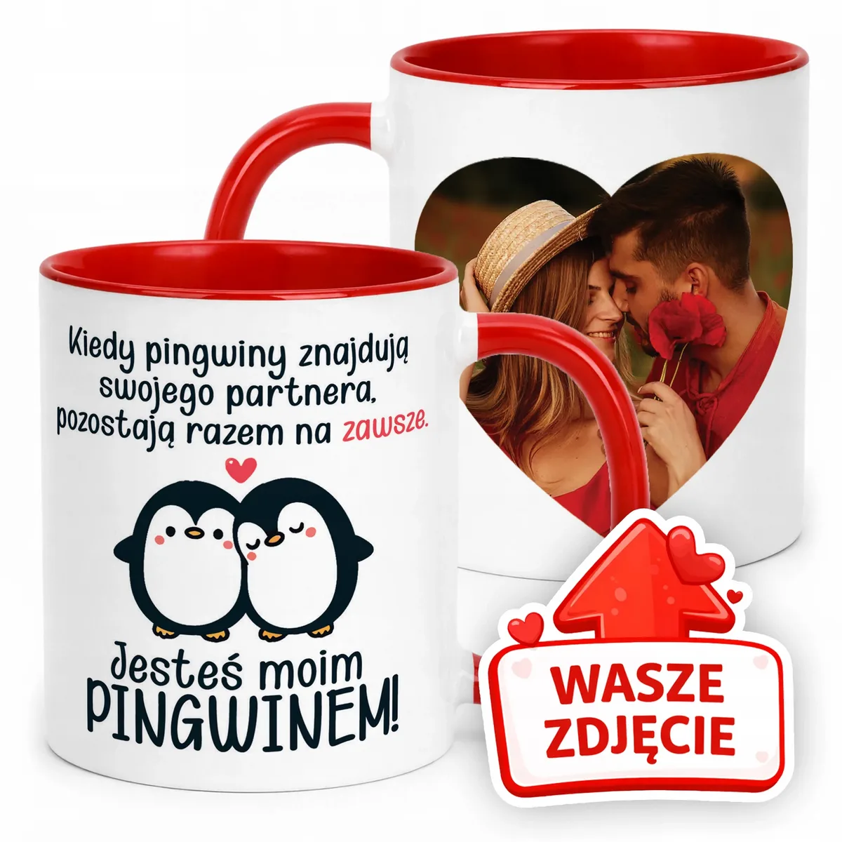 Kubek Czerwony Z Własnym Zdjęciem Serce Walentynki Prezent Upominek