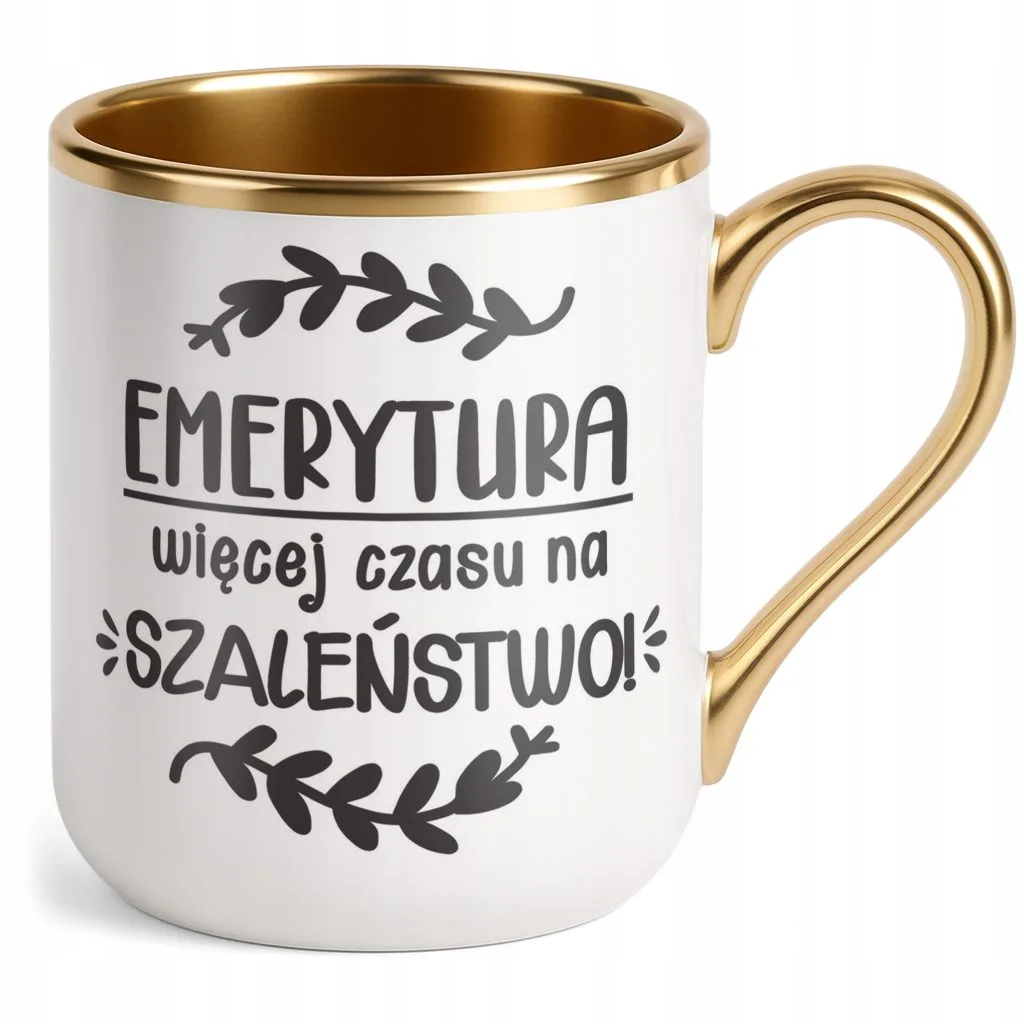 Kubek Premium Złoty Z okazji Emerytury Dla Emeryta Emerytki Prezent