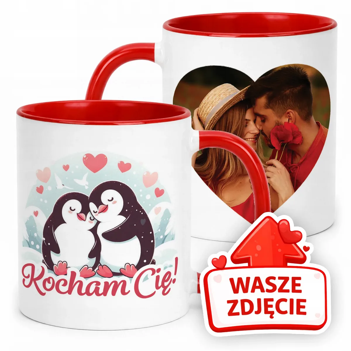 Kubek Czerwony Z Własnym Zdjęciem Serce Walentynki Prezent Upominek