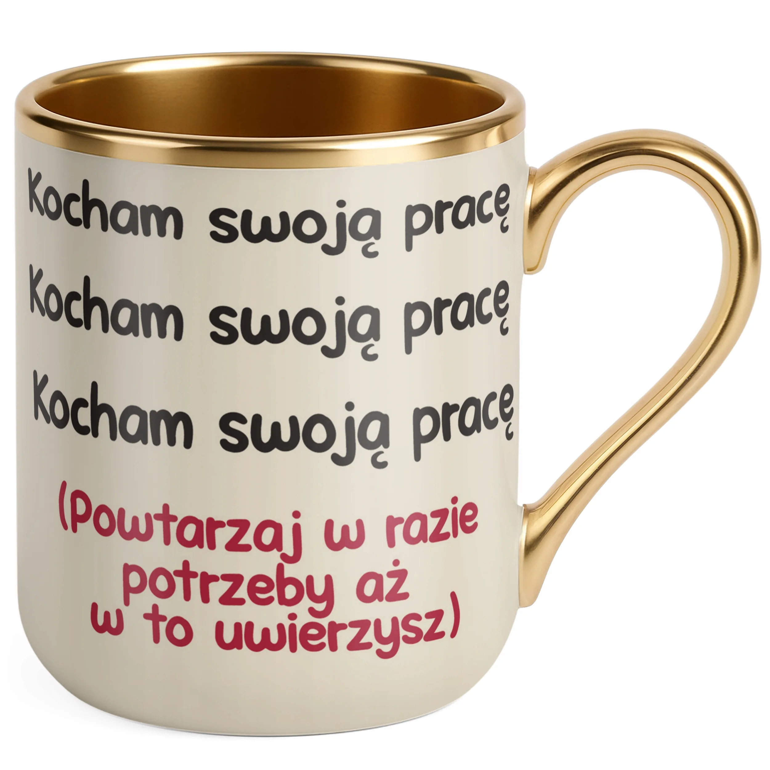 Kubek Premium Złoty Ecru Kocham Swoją Pracę Śmieszny Zabawny